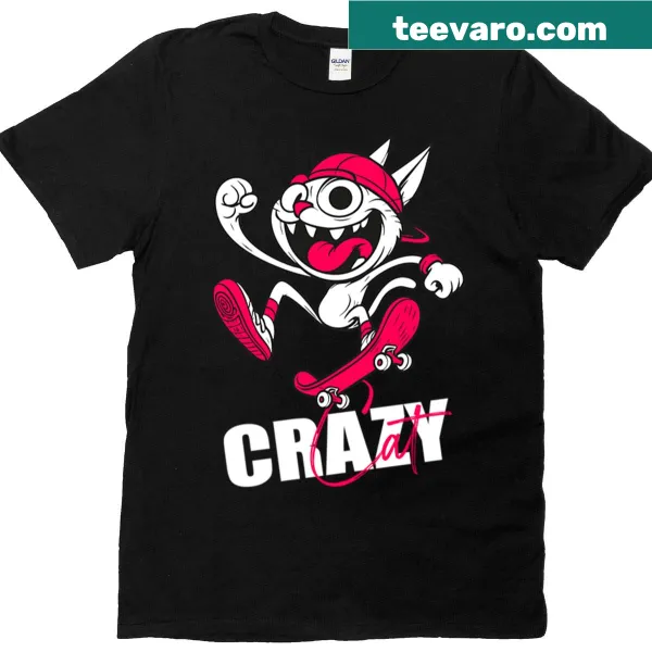 Playful skateboarding cat graphic on tee