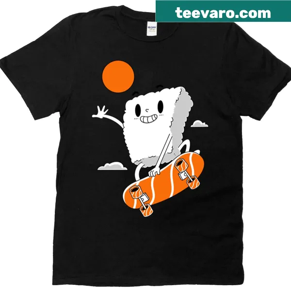 Sushi rolls on a skateboard graphic