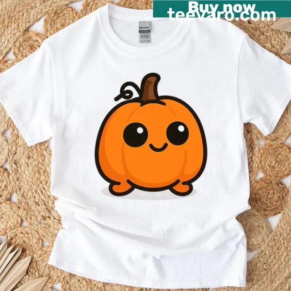 Cartoon pumpkin blob graphic on oversized t-shirt