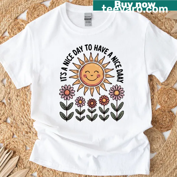 Kawaii T-shirt with smiling sun and daisies illustration for kids