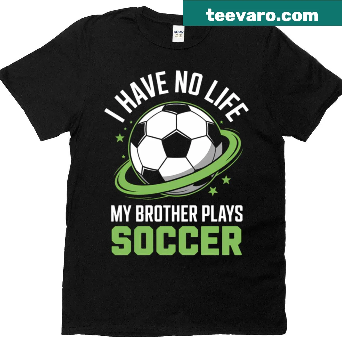 Funny soccer support family t-shirt with humorous text — on a men's t-shirt