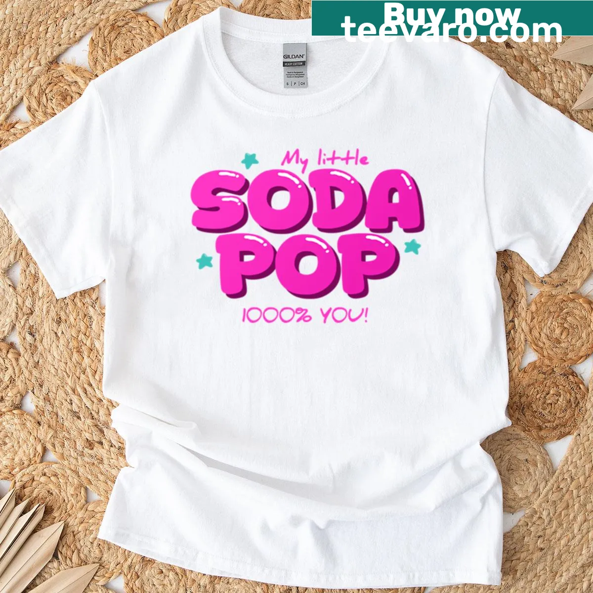 Kpop-themed T-shirt with 'Soda Pop' title in bold typography — on a men's t-shirt