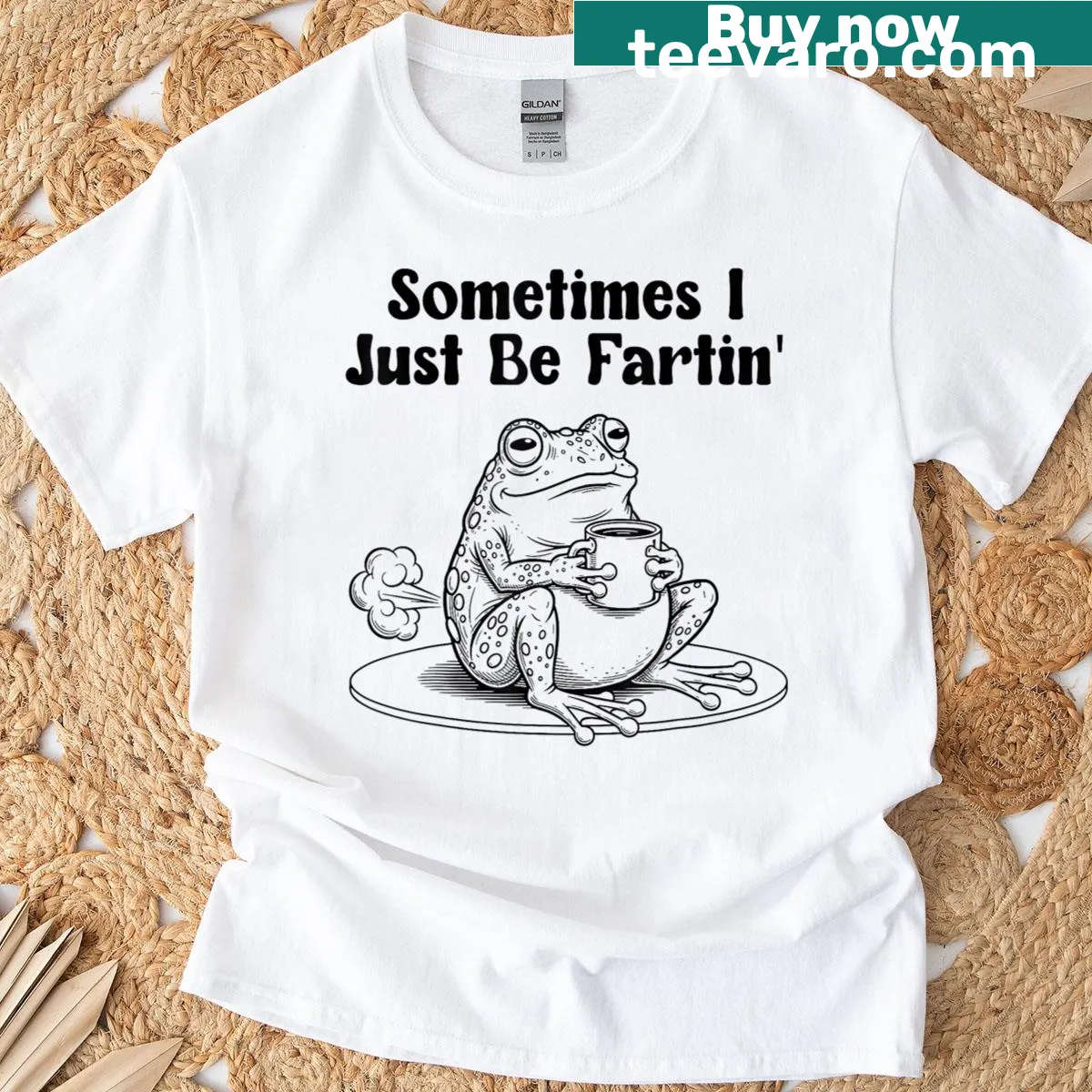 Frog meme humor typography t-shirt — on a men's t-shirt