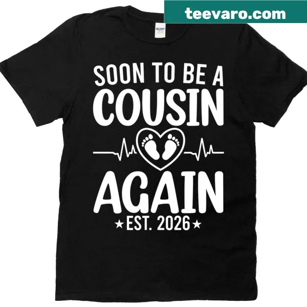Fun T-shirt announcing a new cousin with playful text