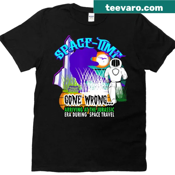 Playful sci-fi themed t-shirt with a humorous phrase about time travel