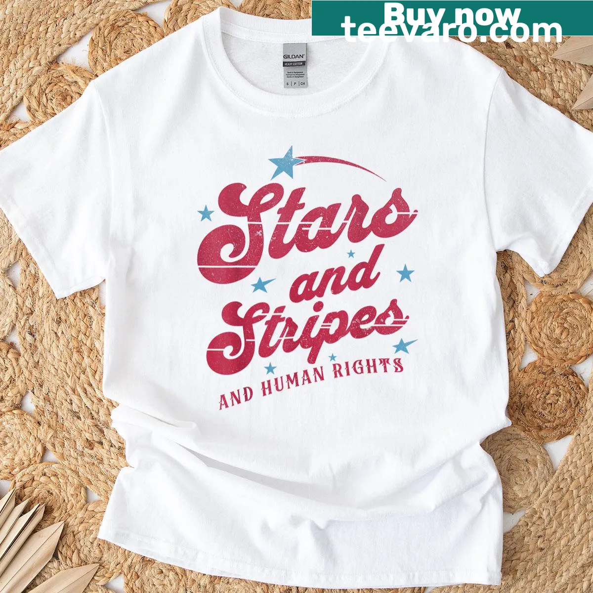 Funny political shirt for Fourth of July with human rights message — on a men's t-shirt