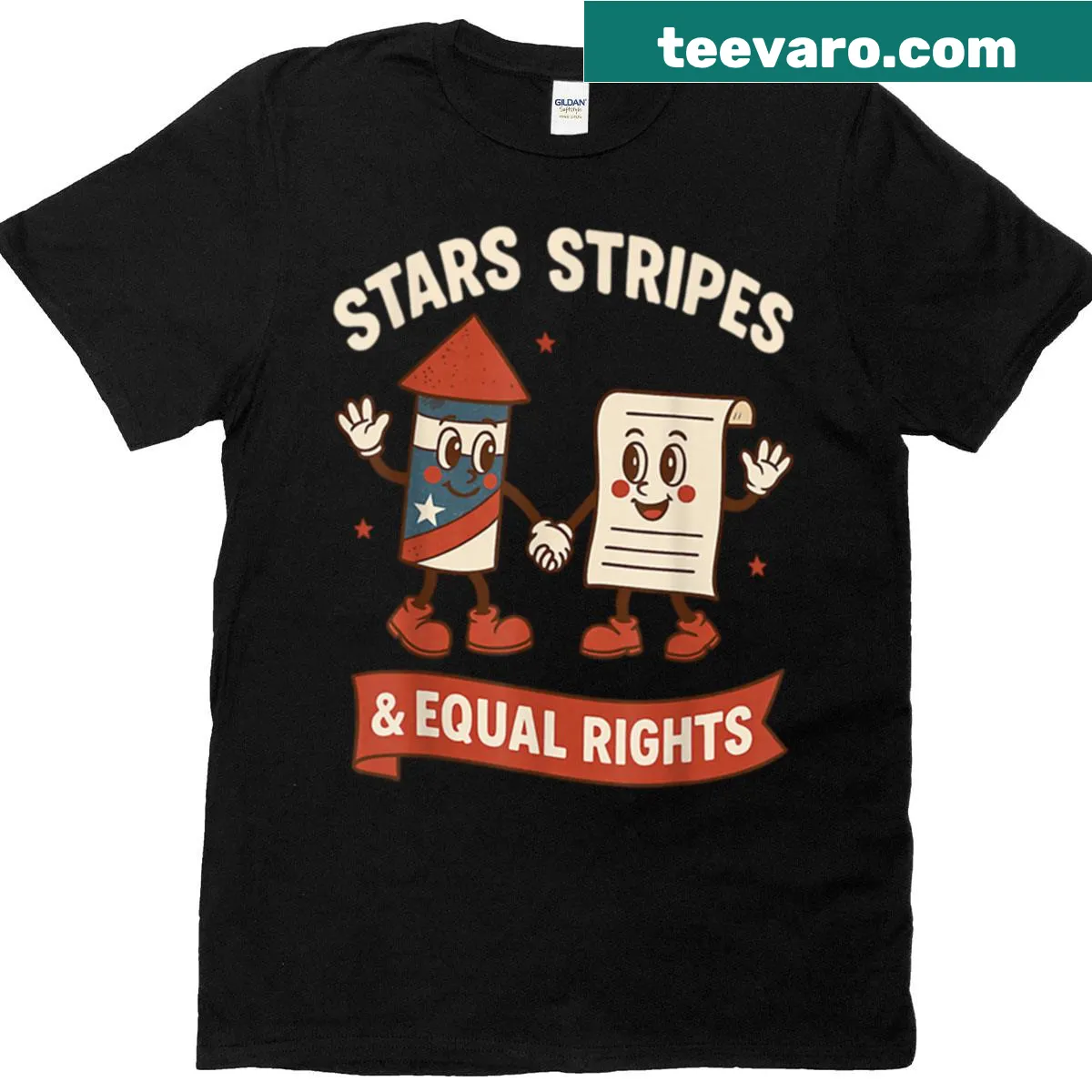 Vintage T-shirt with 'Stars Stripes Equal Rights' text — on a men's t-shirt