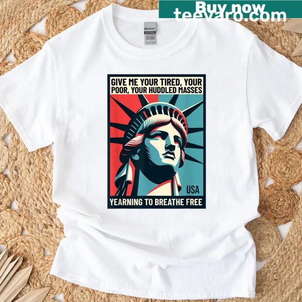 T-shirt featuring the Statue of Liberty and 'Yearning To Breathe Free' text