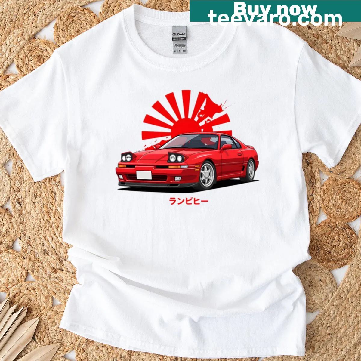 Retro-inspired artwork of Toyota Supra A70 on t-shirt — on a men's t-shirt