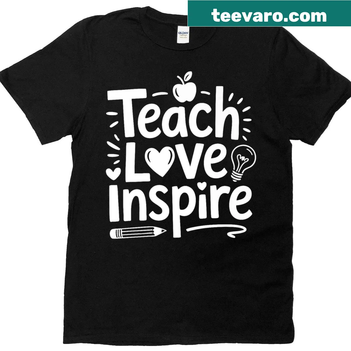 Inspirational T-shirt for teachers with the phrase 'Teach Love Inspire' — on a men's t-shirt