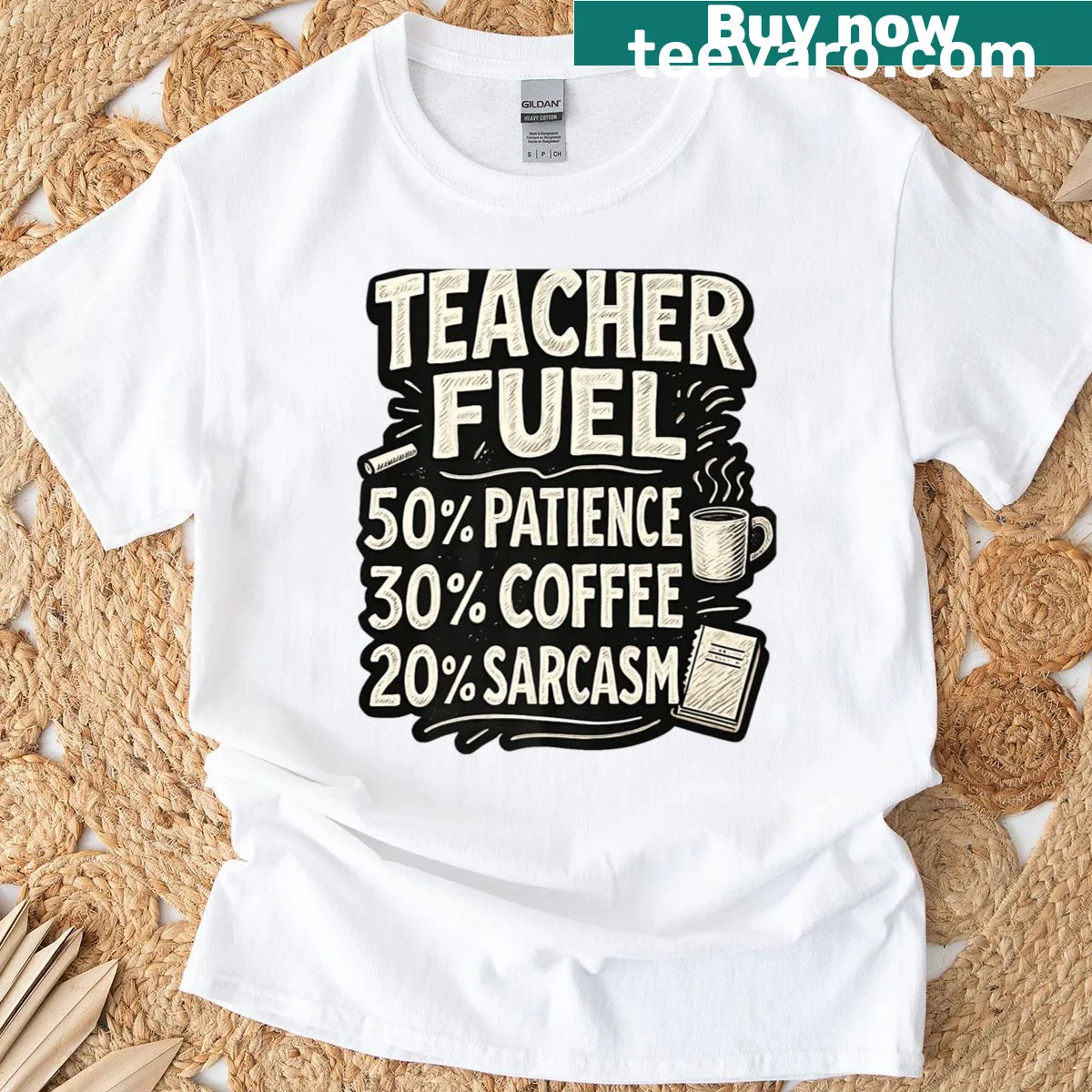 Funny teacher coffee-themed T-shirt with humorous graphics — on a men's t-shirt