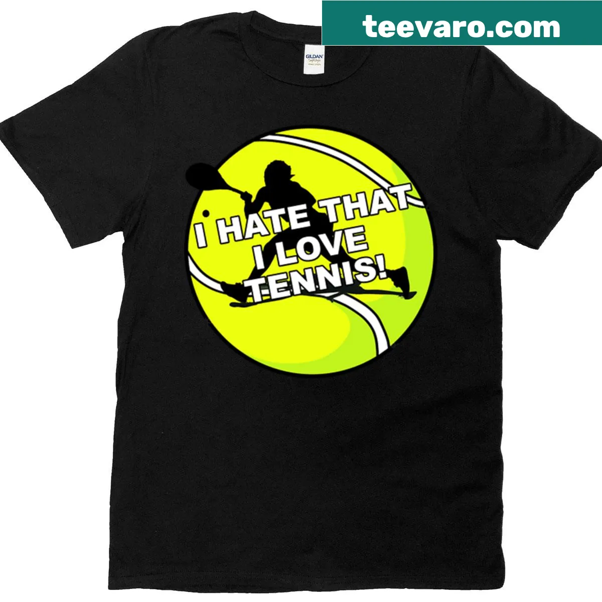 Funny tennis shirt with 'I Hate That I Love Tennis' design — on a men's t-shirt