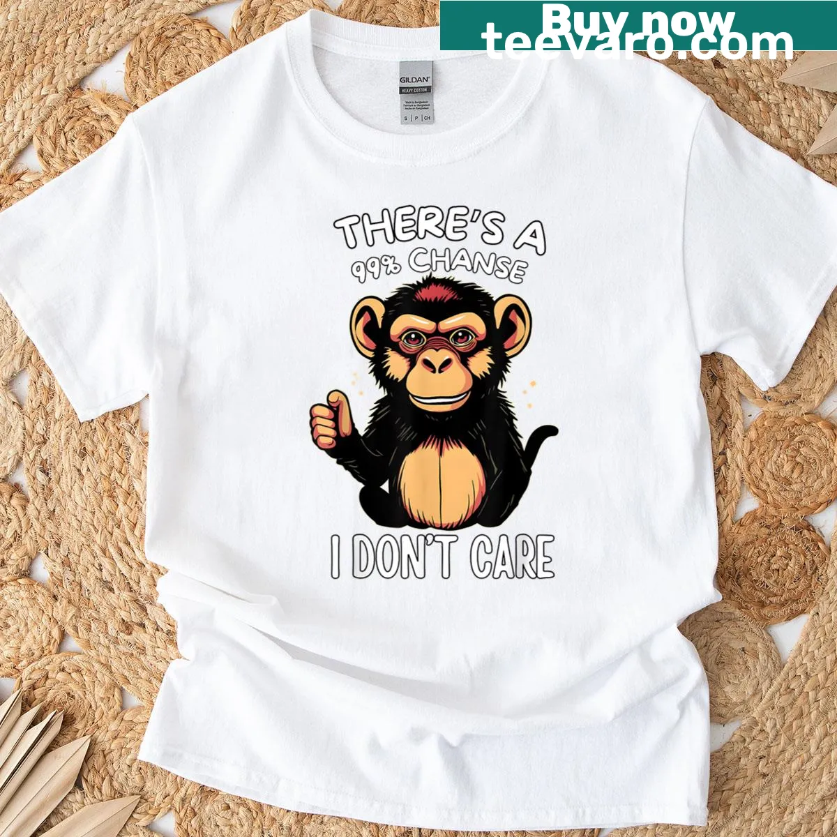 Funny monkey graphic with sarcastic text about not caring — on a men's t-shirt