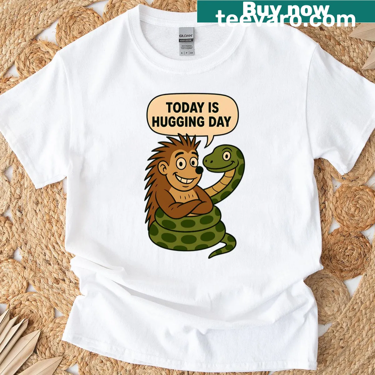 T-shirt with the phrase 'Today Is Hugging Day' in cheerful font — on a men's t-shirt