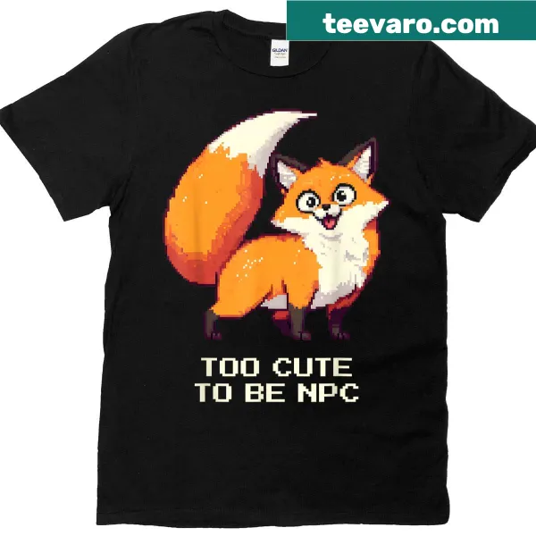 Funny pixel art T-shirt with a cute fox and gaming text