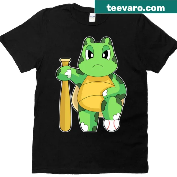 Illustrated T-shirt featuring a turtle with a baseball bat
