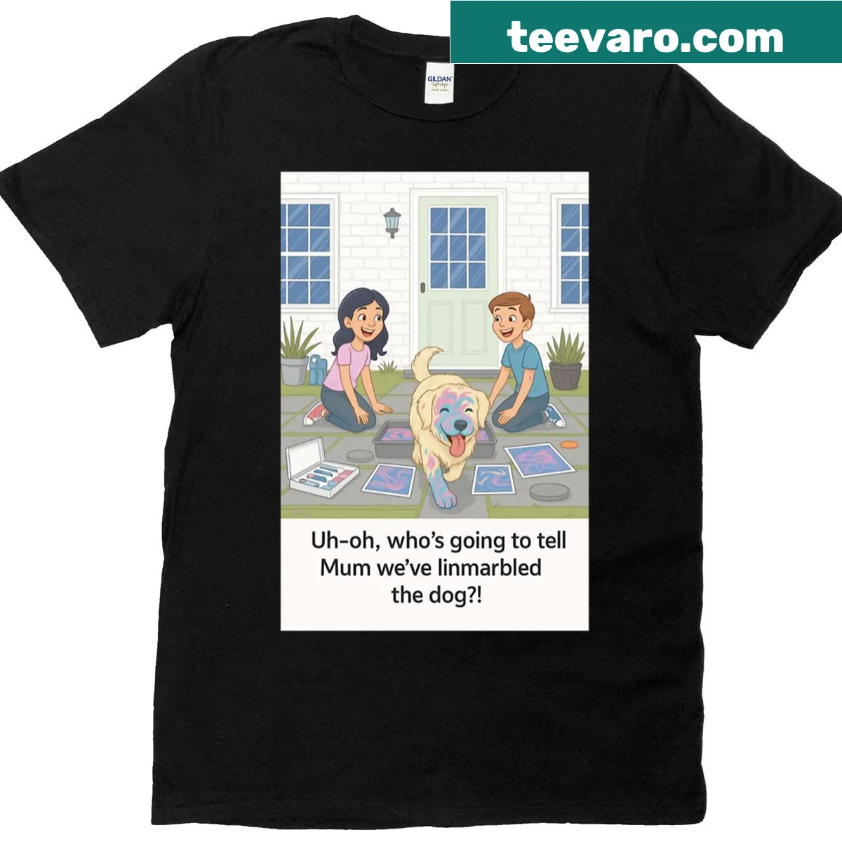 Funny oversized t-shirt featuring a painted dog graphic — on a men's t-shirt