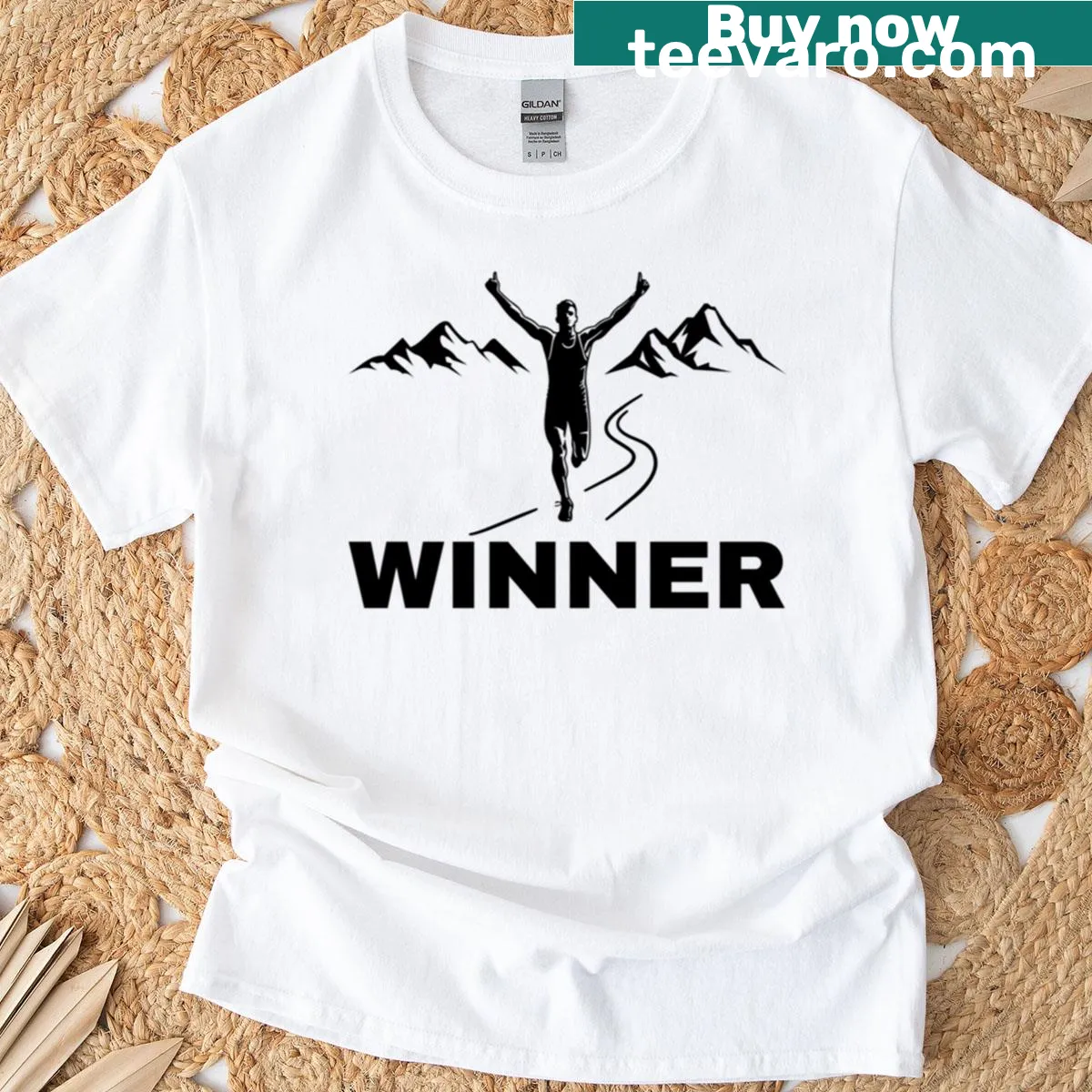 Trail running T-shirt celebrating race winners with a bold graphic — on a men's t-shirt