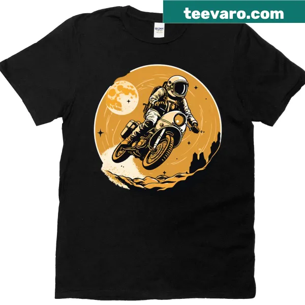 Cartoon astronaut on a motorcross bike T-shirt