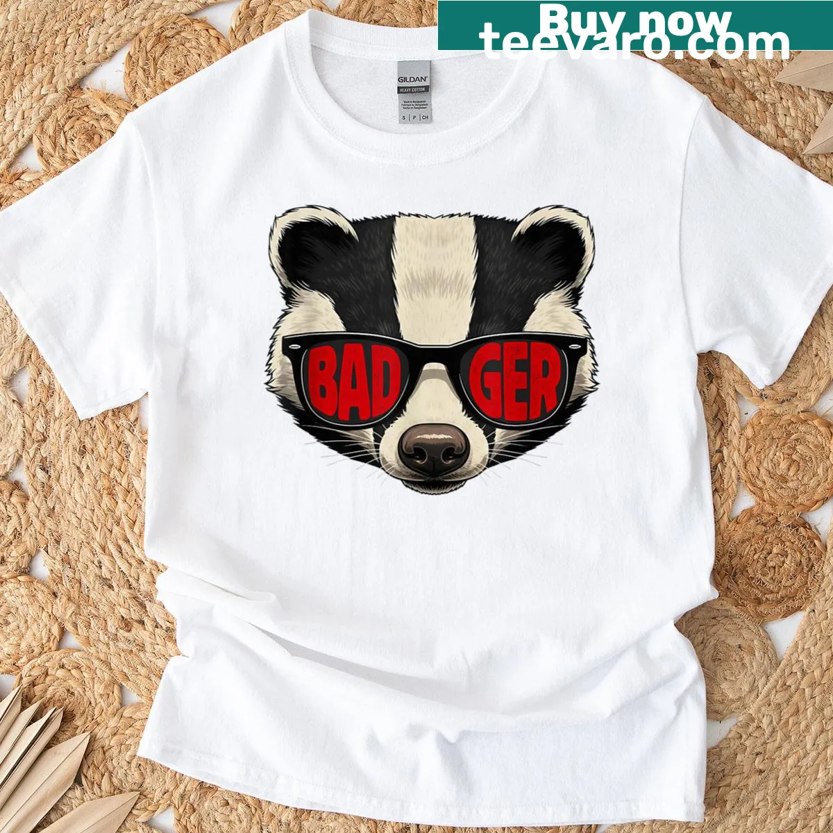 Vintage badger-themed T-shirt with nostalgic design. — on a men's t-shirt