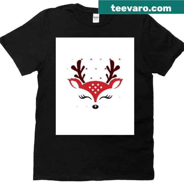Graphic T-shirt with a whimsical reindeer design for the holiday season.