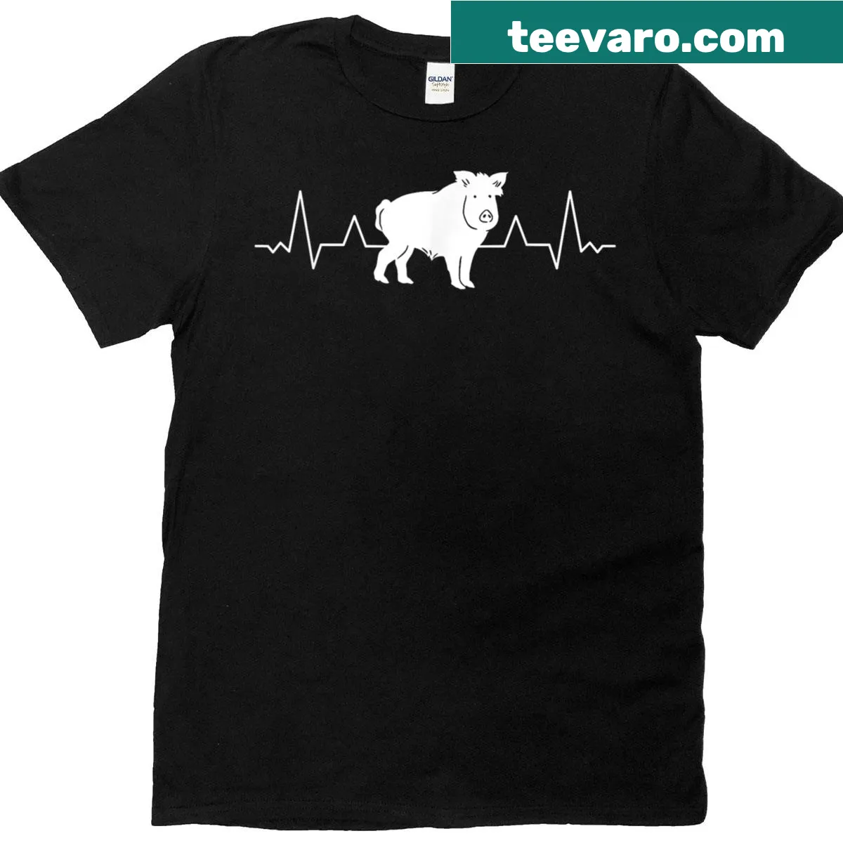 T-shirt with a graphic of a wild hog heartbeat, ideal for hunting enthusiasts. — on a men's t-shirt