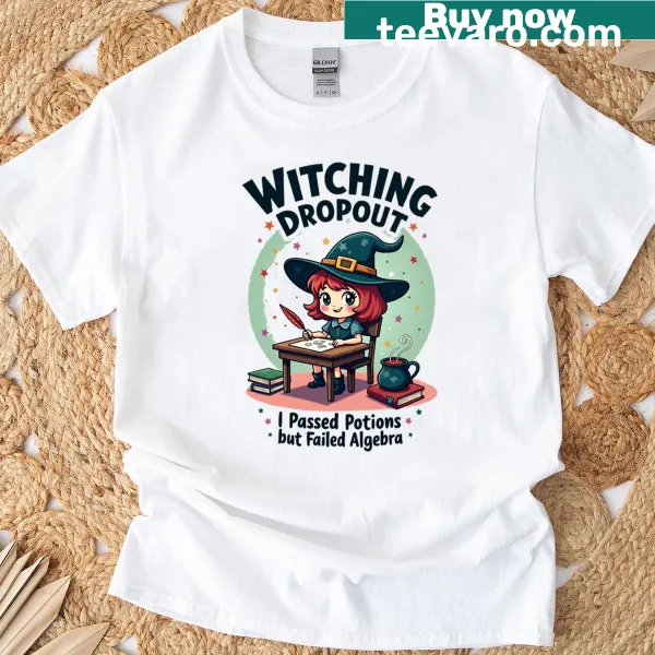 Kawaii Halloween T-shirt with the phrase Witching School Dropout