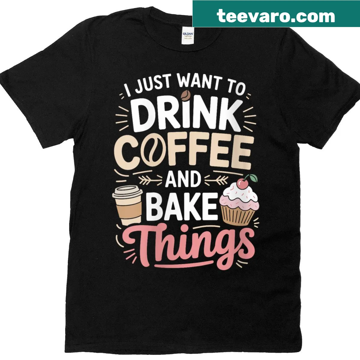 Baking joke T-shirt for women with coffee and baking text — on a men's t-shirt