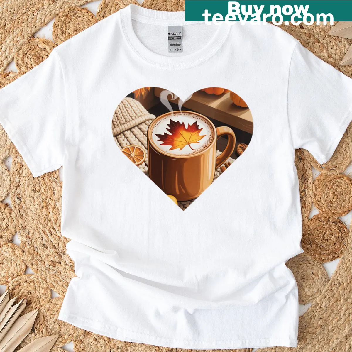 Cozy pumpkin spice latte themed T-shirt — on a men's t-shirt