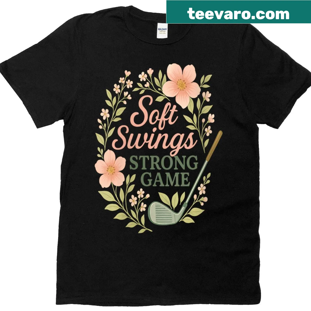 Golf themed shirt with illustration of swing and game — on a men's t-shirt