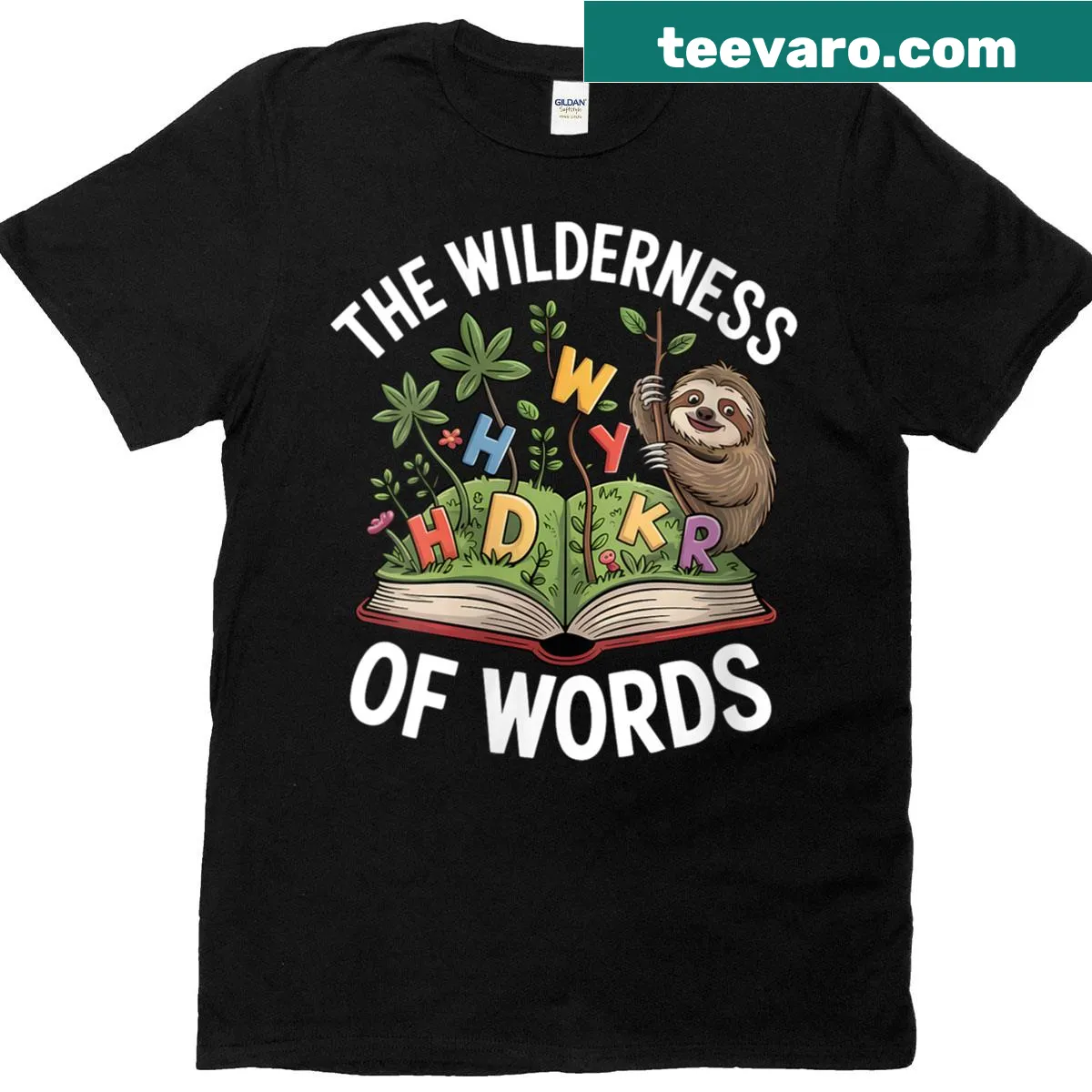 Sloth and book themed shirt for kids who love reading — on a men's t-shirt