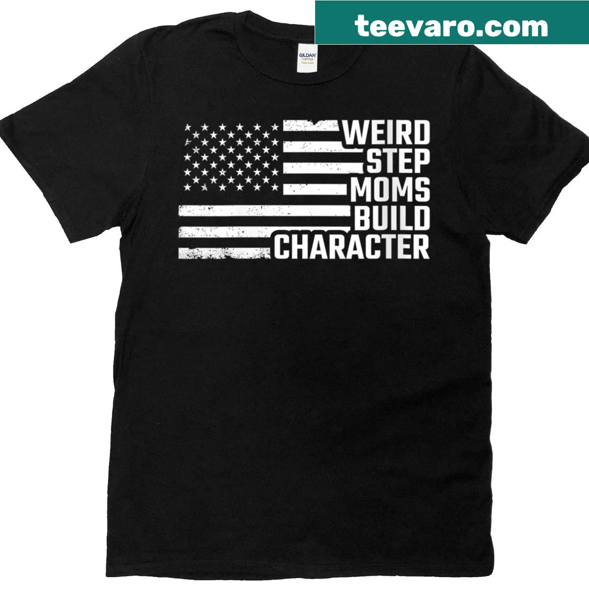 Funny stepmom themed shirt with American flag design — on a men's t-shirt