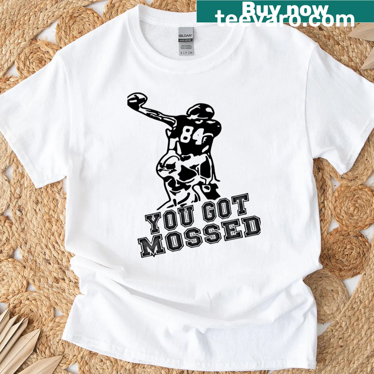 Funny football t-shirt with 'You Got Mossed' text — on a men's t-shirt