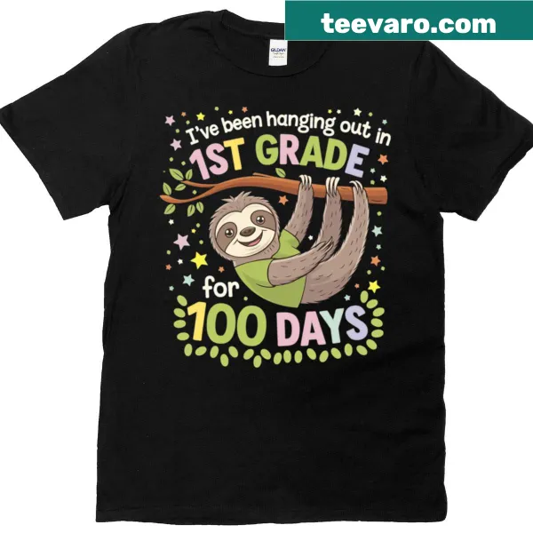 Cartoon sloth celebrating 100th day of school on T-shirt