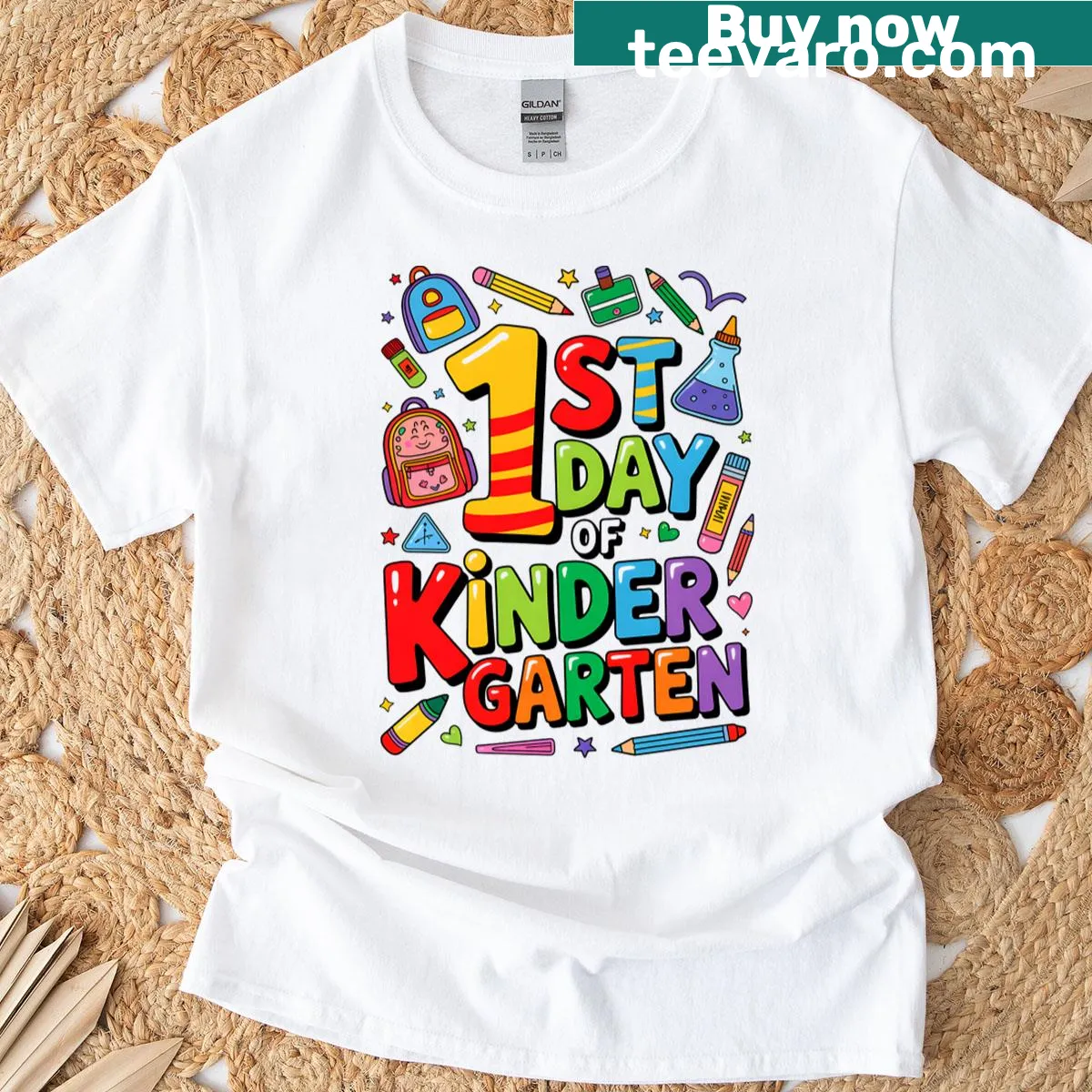 T-shirt for kids celebrating the 1st day of kindergarten with illustrations. — on a men's t-shirt