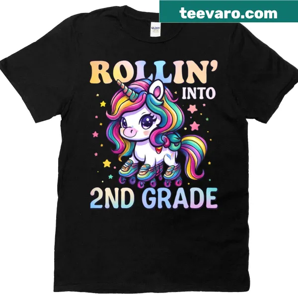 Cartoon unicorn T-shirt for 2nd grade girls heading back to school