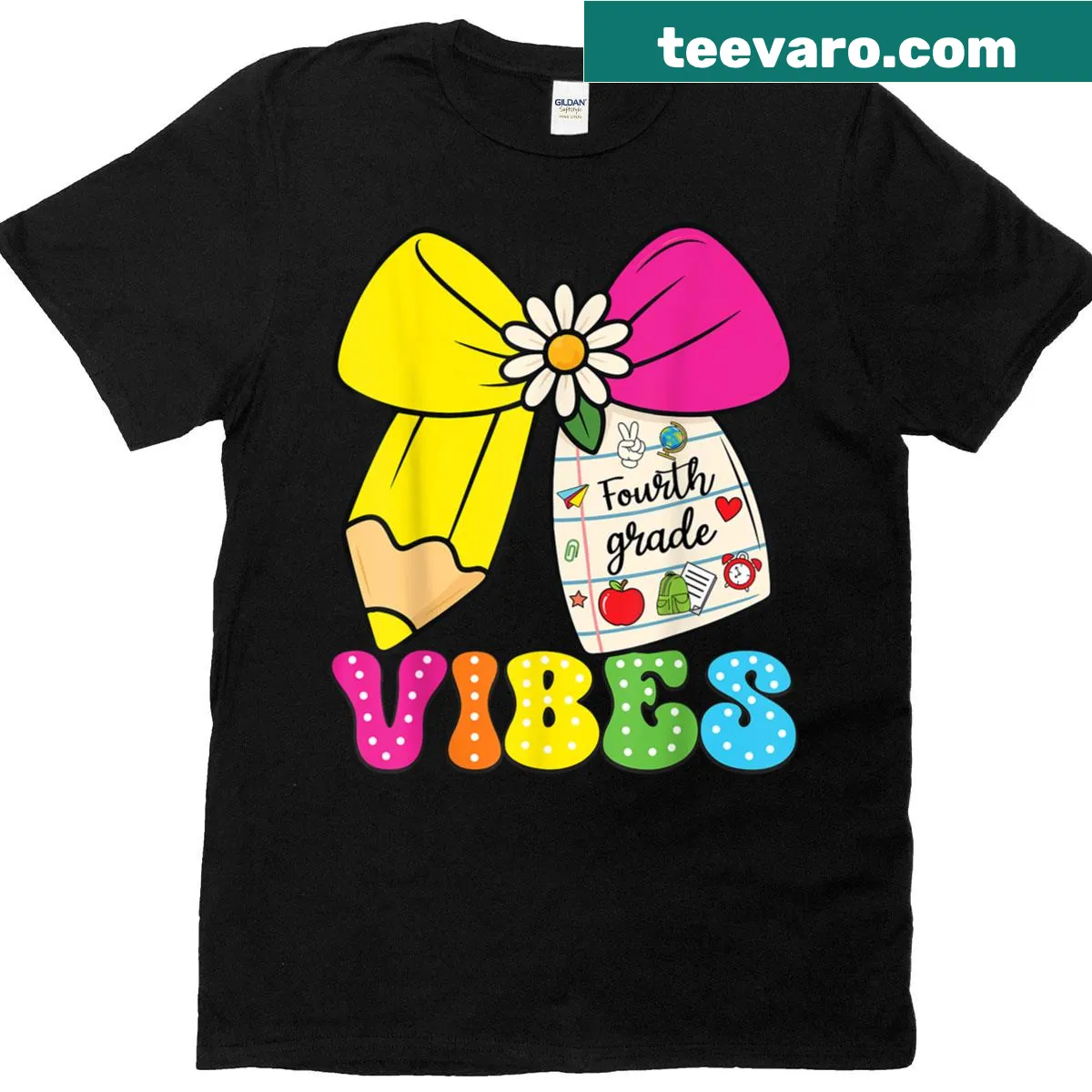 Teacher T-shirt with Fourth Grade Vibes text design for back to school — on a men's t-shirt