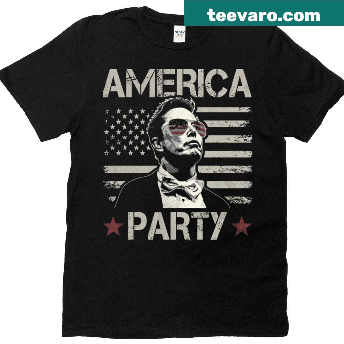 Vintage USA flag and Elon Musk graphic T-shirt — on a men's t-shirt