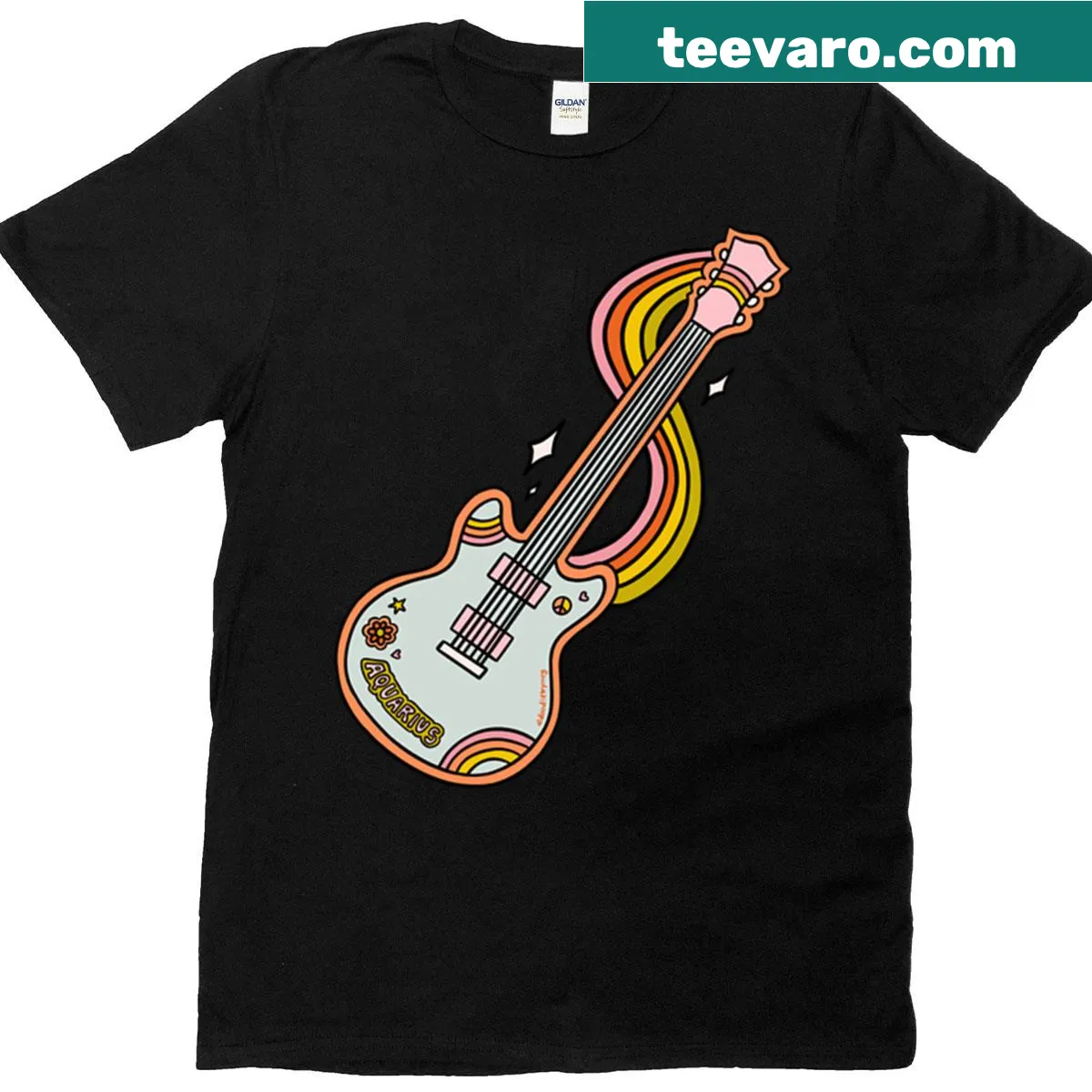 Aquarius symbol combined with a guitar illustration on oversized T-shirt — on a men's t-shirt