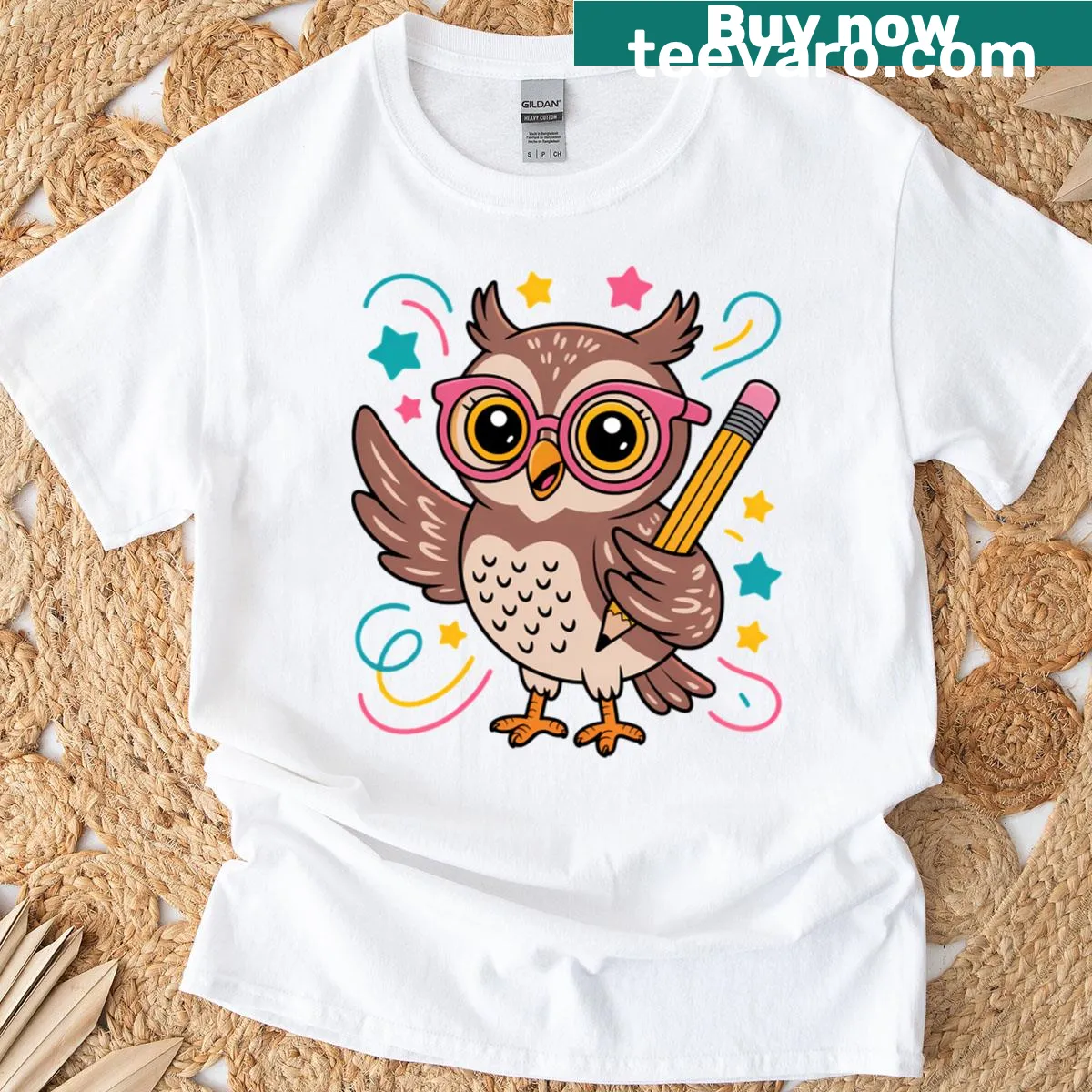 Illustrated owls dressed for school on a student t-shirt — on a men's t-shirt