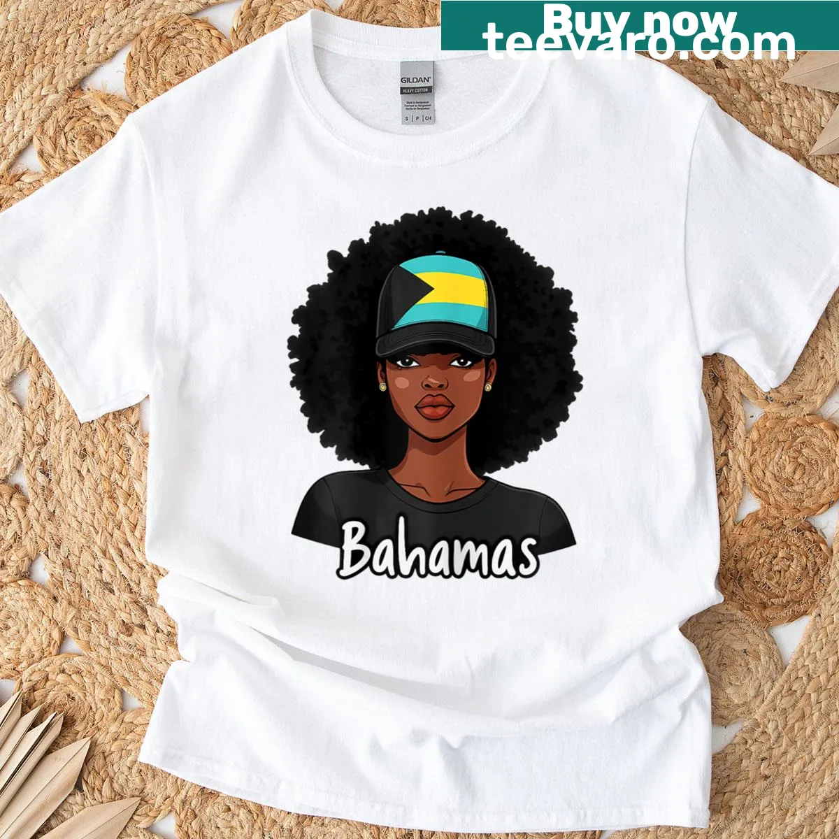 Proud Bahamian T-shirt with Bahamas flag design — on a men's t-shirt