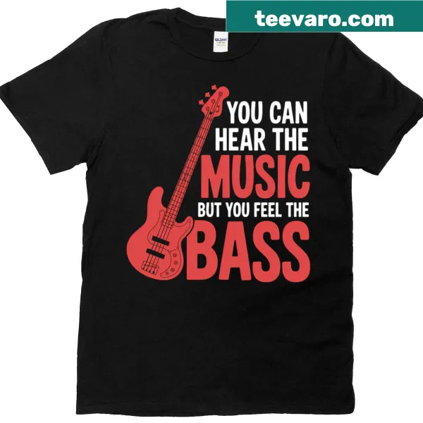 Bass guitarist t-shirt with graphic of various guitar picks