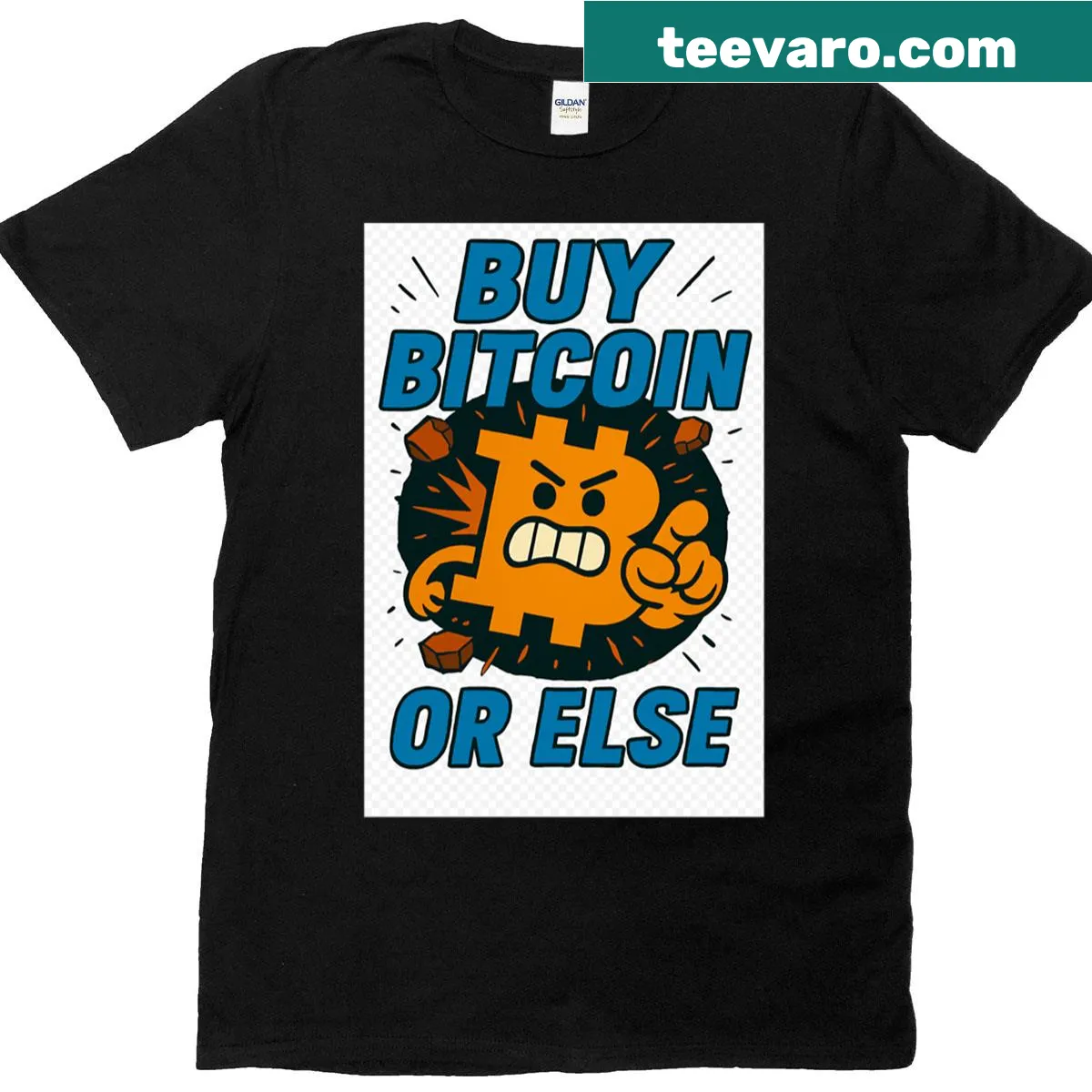 Minimalist Bitcoin symbol and the number 1 on a T-shirt — on a men's t-shirt