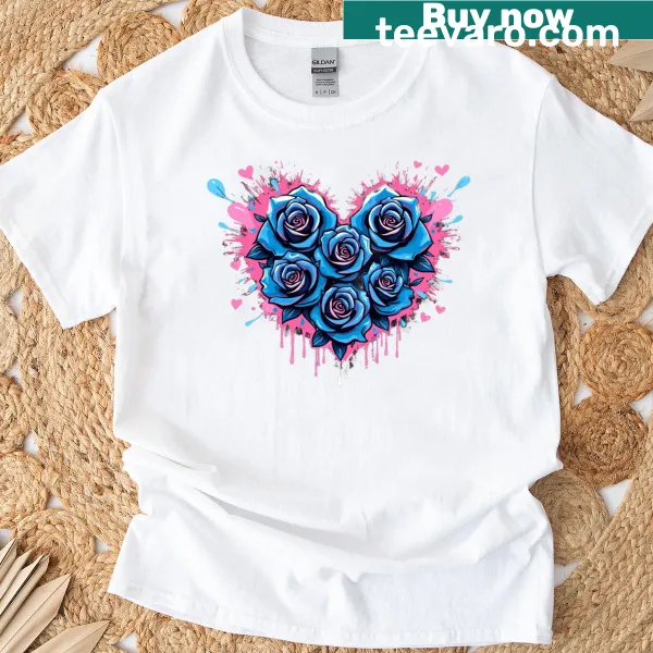 Urban art design of a blue rose and graffiti heart on a T-shirt