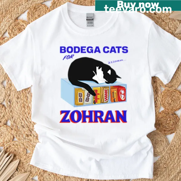 Whimsical illustration of bodega cats on a fun t-shirt