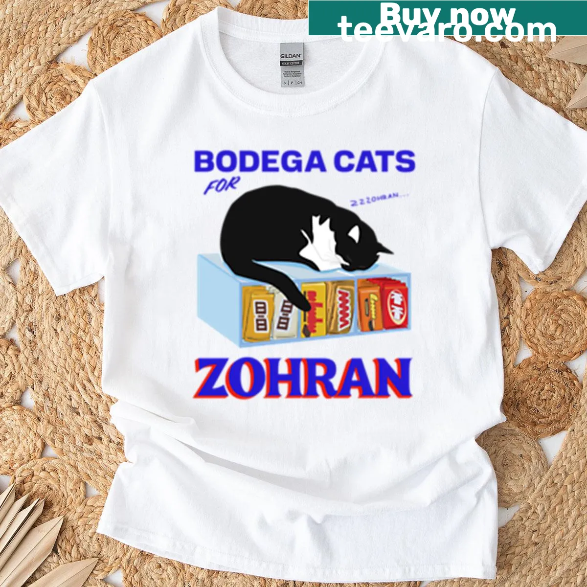 Whimsical illustration of bodega cats on a fun t-shirt — on a men's t-shirt