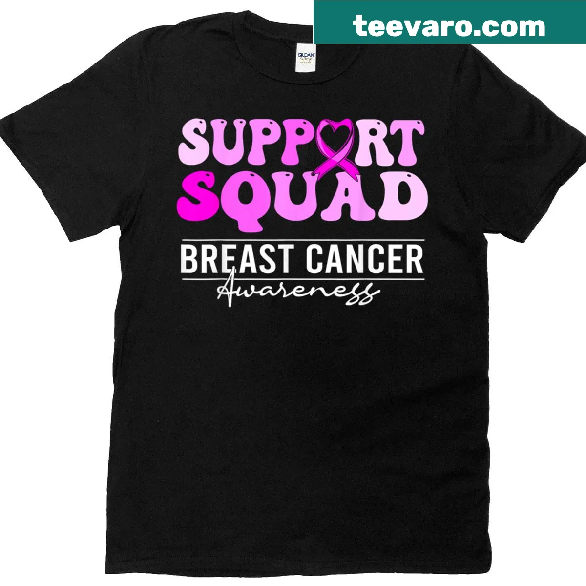 Wholesome graphic with 'Support Squad' text for breast cancer awareness on T-shirt — on a men's t-shirt