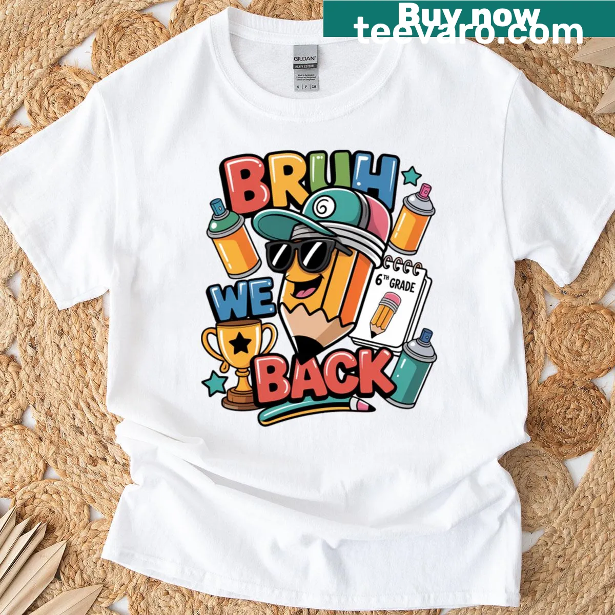 Graffiti-style 'Bruh We Back' graphic on a t-shirt — on a men's t-shirt