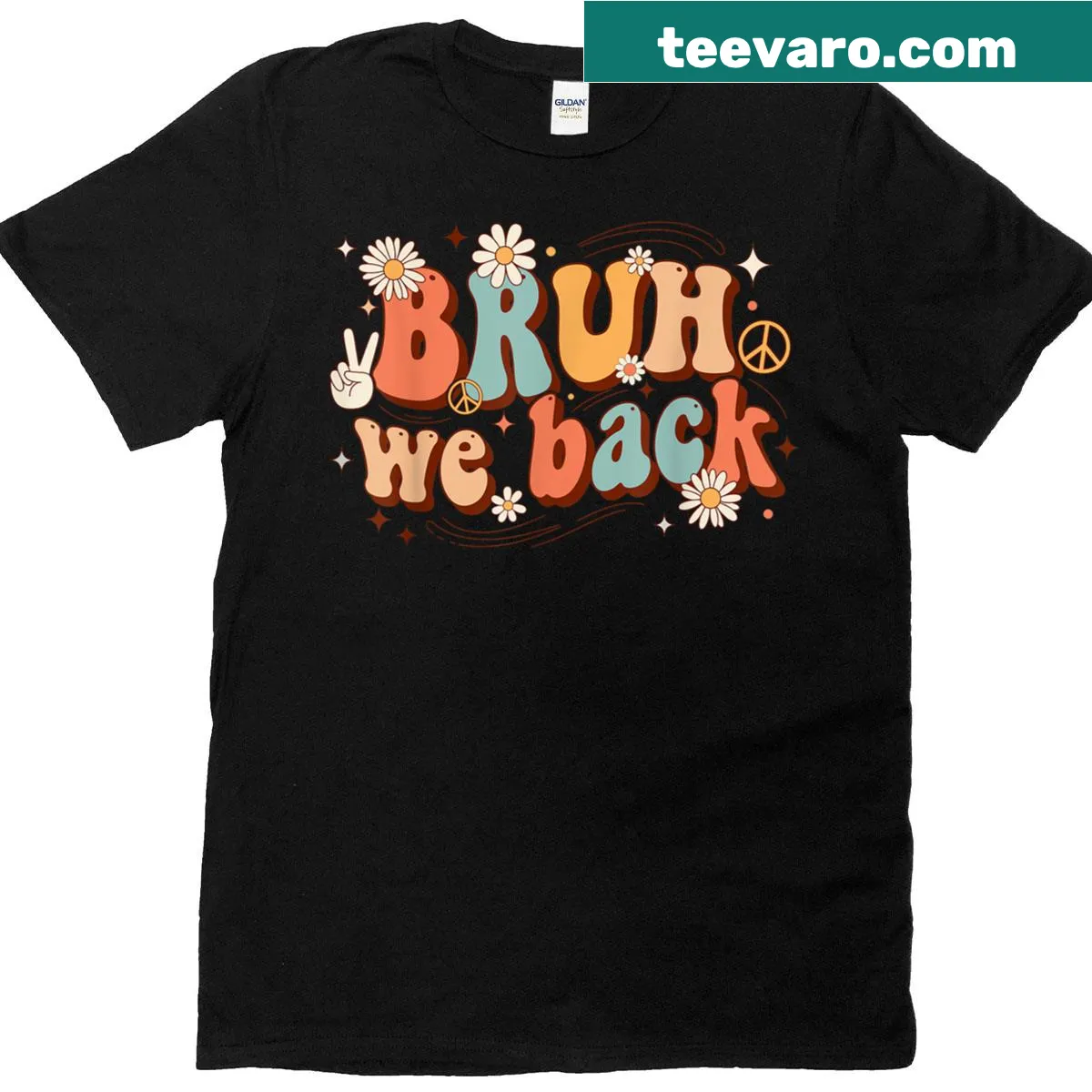 Funny t-shirt for teachers with 'Bruh We Back' text — on a men's t-shirt
