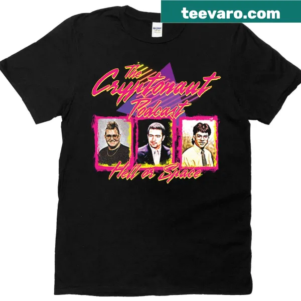 T-shirt featuring funny typography referencing the Cryptonaut Podcast for students